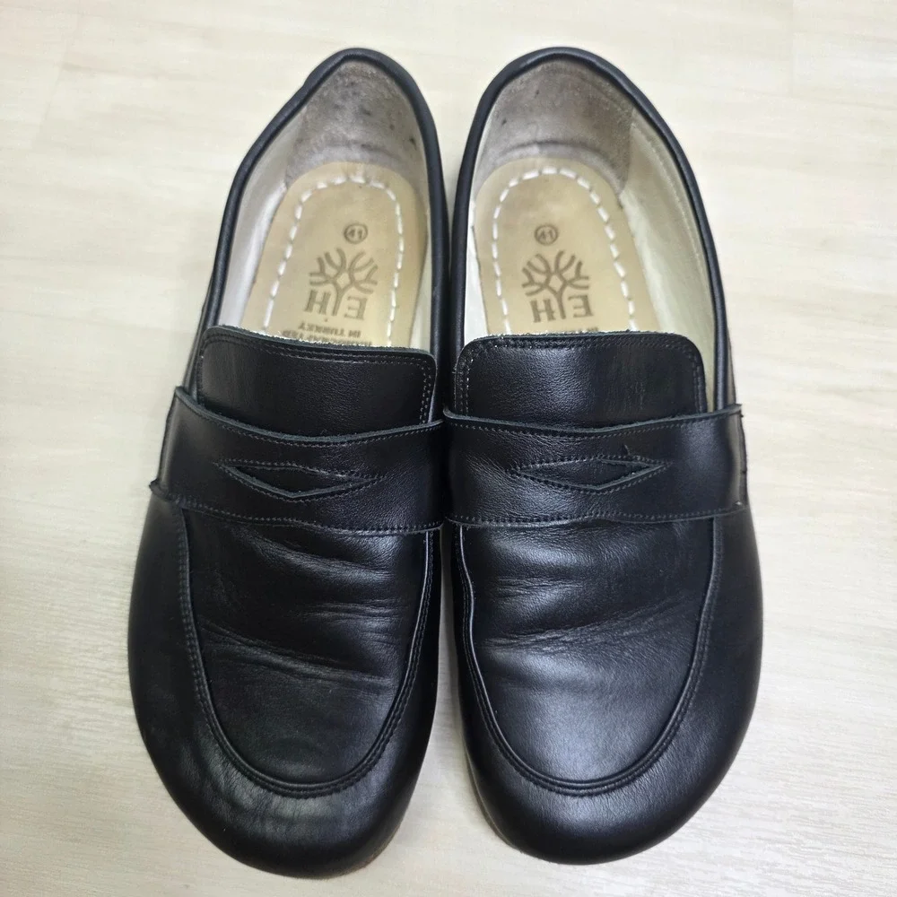 Earthing Harmony Black Leather Barefoot Penny Loafers Grounding Copper Rivet 41
